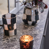 Fyrfadsstage i glas sort/hvid